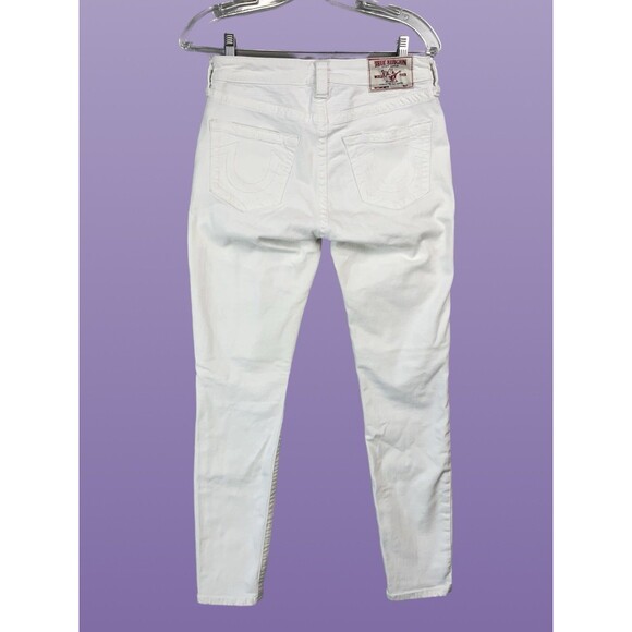 True Religion Women 27 Jeans World Tour Moto White Biker Ribbed Knee Stretch Y2K - Picture 12 of 14